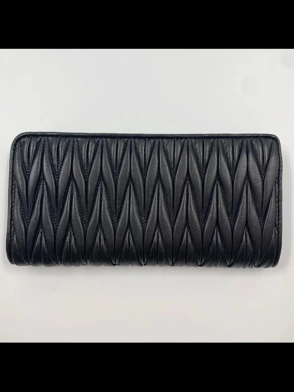 Miu Miu Black Quilted Matelassé Leather Zip Wallet with Gold Logo